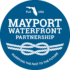 Blue Circle background with White bowman's knot underneath the words Mayport Waterfront Partnership. The tag line at teh bottom says "Marrying the Past to the Future"
