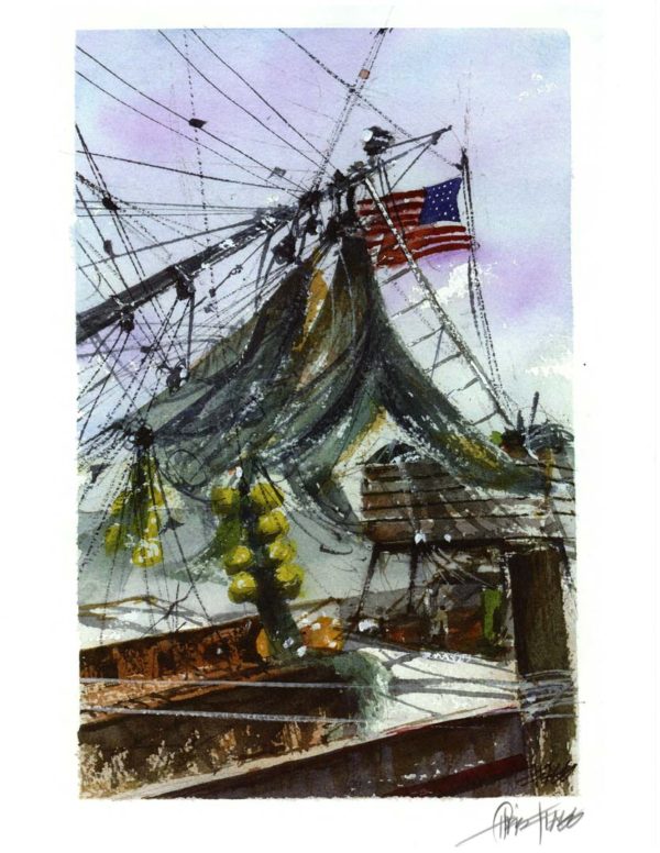 Rigging, a watercolor by Chris Flagg, 8.5 x 11” fine art digital print (unframed)