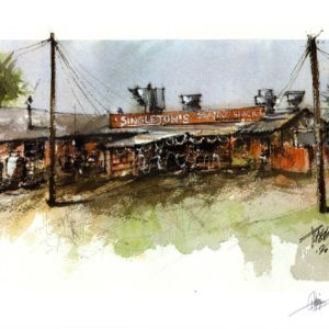 Singleton’s Seafood Shack, watercolor by Chris Flagg, 11 x 8.5” fine art digital print (unframed)