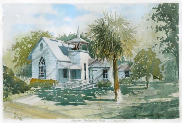 Mayport Presbyterian Church, watercolor by Chris Flagg, 11 x 8.5” fine art digital print (unframed)