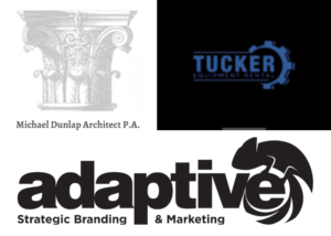 3 Logos of MWP sponsors: Michael Dunlap, Architect; Tucker Rental, and Adaptive Jax Strategic Branding & Marketing